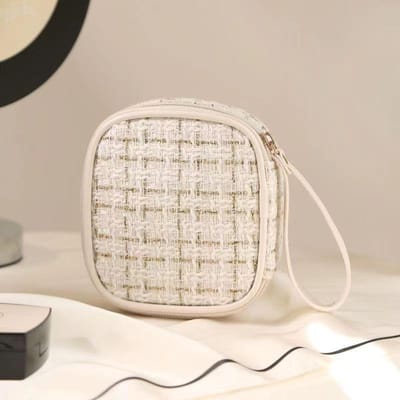 Mini trousse de maquillage simple pour femme, portable, pour rouge à lèvres, clés, pièces de monnaie, ligne de données, pochette de rangement, serviettes, sac fourre-tout blanc