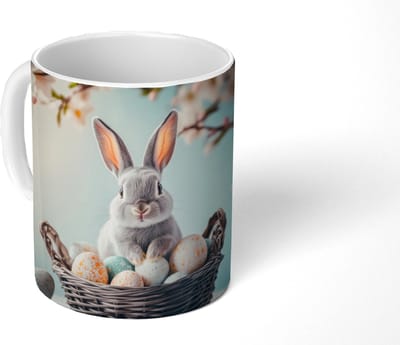 Mok - Koffiemok - Konijn - Eieren - Mand - Mokken - 350 ML - Beker - Koffiemokken - Theemok