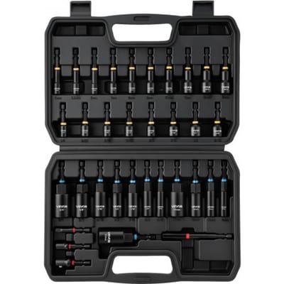 VEVOR dopsleutelset, 34-delig, SAE- en metrische maten, magnetische doppen, met AD-versteller, bitverlengstuk en gereedschapskoffer, voor autoreparaties, huisverbetering en doe-het-zelfprojecten.