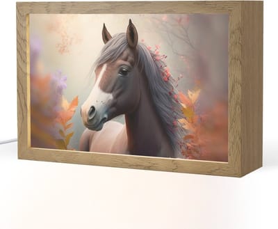 Nachtlampje 30x20 cm - Kinder lampje - Paard - Bloemen - Natuur - Paars - Dieren - Tafellamp kinderkamer - Slaapkamer lamp - Bedlamp kinderen - Kinderlampje stopcontact - Wandlamp babykamer - Nachtlampjes