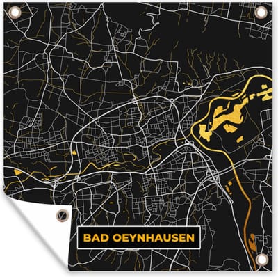Tuin poster Duitsland – Black and Gold – Bad Oeynhausen – Stadskaart – Kaart – Plattegrond - 200x200 cm - Tuindoek