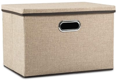 JHUBERS- Opbergdoos Kaki - Opvouwbaar - Decoratieve Organizer - Linnen/Katoen - 43x30x30 cm - Ideaal voor Kleding en Speelgoed - Opbergmand
