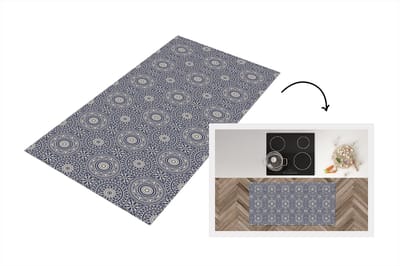 Keukenloper 120x60 cm - Keukenmat vinyl Mandala - Blauw - Patroon - Keukenmatten loper - Keuken vloerkleed tapijt
