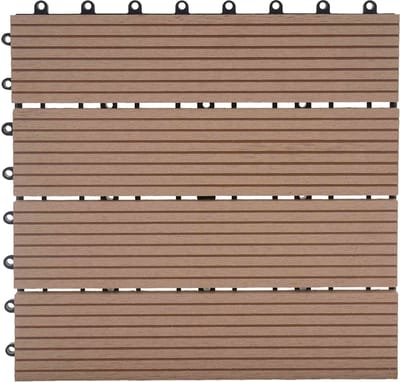 WPC vloertegel Rhone, houtlook balkon/terras, 11x elk 30x30cm = 1m² ~ Premium, teak lineair
