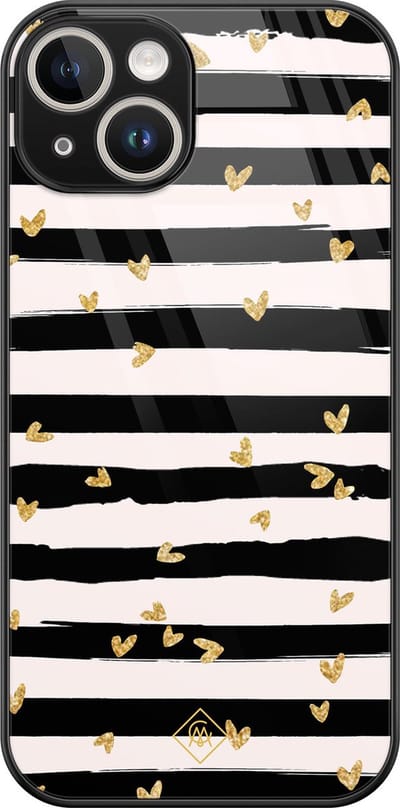Casimoda® hoesje - Geschikt voor iPhone 13 - Hart Streepjes - Luxe Hard Case Zwart - Backcover telefoonhoesje - Zwart
