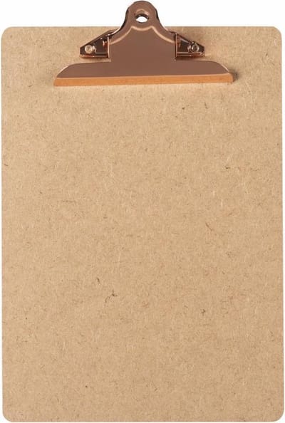 LPC  Klembord - clipboard - hout/mdf/hardboard- A4 -145 mm butterfly klem koper