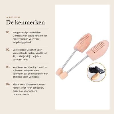 Dailygoods- Schoenvormer Houten Antideformatie - 2 Stuks - Verstelbare Lente - Schoenspanner - Voor Leren Schoenen - Schokbestendig - Schoenhouder