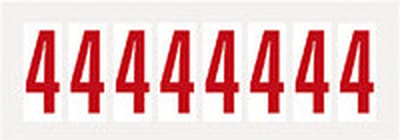 Cijfer stickers 0-9 - zelfklevende folie - 20 kaarten - rood wit teksthoogte 50 mm Cijfer 4