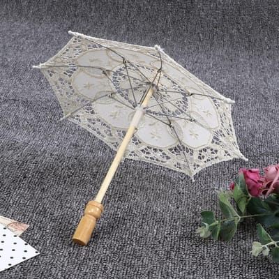 Magnifique parapluie artisanal de petite taille pour spectacle sur scène, parapluie en dentelle, décoration de mariage, beige, petit white