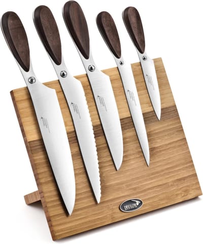 Déglon 5-delige messenset – Magnetisch bamboe blok – Walnootfineer – Stijlvol en functioneel – 26x15x21 cm