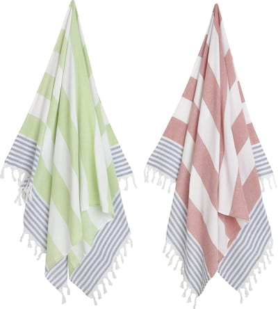 2 x Hamamdoek XL – Combi - Groen/Blauw/Rood/Blauw - Zoem - Strandlaken – Katoen - Sauna – Wellness – Zwembad – Omslagdoek – Badlaken – Badhanddoek – Yoga – Stripe – 100 x 180 cm