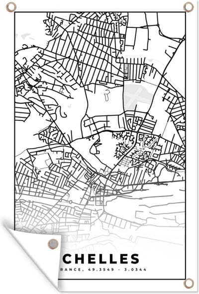 Muurdecoratie Frankrijk - Chelles - Stadskaart - Plattegrond - Kaart - Zwart wit - 120x180 cm - Tuinposter - Tuindoek
