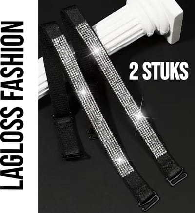 LaGloss® 2 Stuks Zwart BH Schouderbandjes met Zilveren Steentjes – Verstelbare & Afneembare Glanzende BH Bandjes - Elegant Strap Accessoire voor Feest, Gala & Speciale Gelegenheden