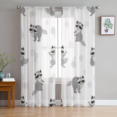 Schattige Wasberen Transparant Gordijn Voor Woonkamer Modern Voile Tule Raamgordijnen Voor Slaapkamer Keuken Drapes 135W x 137H(cm)