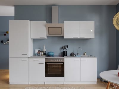 Goedkope keuken 270  cm - complete keuken met apparatuur Malia  - Wit/Wit - soft close - keramische kookplaat    - afzuigkap - oven    - spoelbak