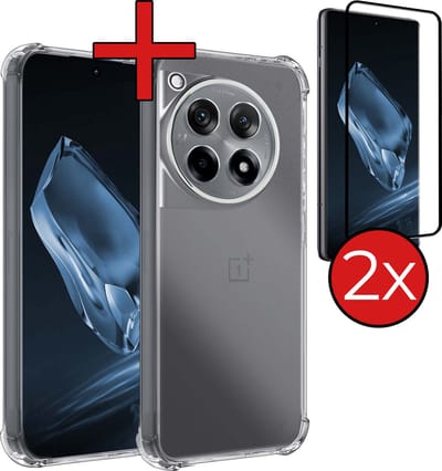 Hoesje - Met Screenprotector - 2 Stuks - Geschikt voor OnePlus 12R - Sterk & Shockproof - Back Cover - Siliconen Case - Telefoon Hoes - Shock Proof - Telefoonhoes - Transparant