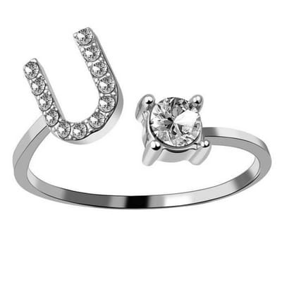 Ring Met Letter - Ring Met Steen - Letter Ring - Ring Letter - Initial Ring - Zilver 925 Letter U - Cadeautje voor haar