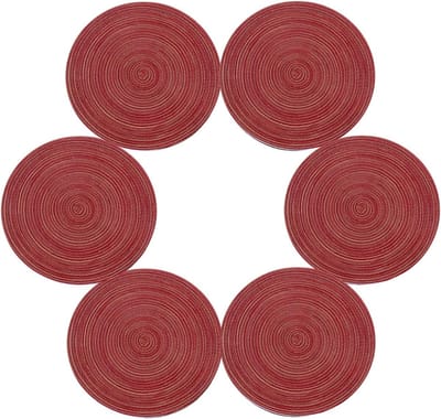Placemats -Ronde placemats - Hitte bestendig - hittebestendig - vlekbestendig - antislip - wasbaar - 35,5 cm - bordeauxrood - 6 - delige set