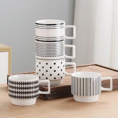 Keramische Mok Zwart-wit Geometrisch Drinkbeker Hoge Waarde Koffiekop Kantoordesign Niche Beker 301-400ml