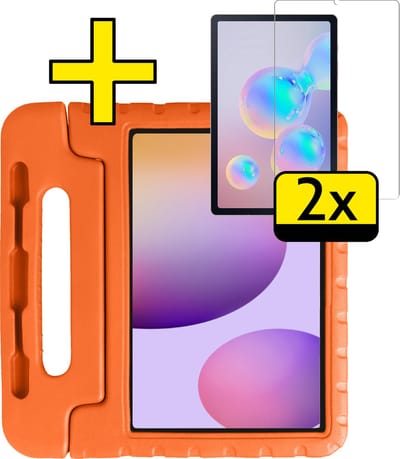 Hoes - Geschikt voor Samsung Galaxy Tab S6 Lite - Met 2x Screenprotector - Kinderhoes Shockproof Bumper - Kidsproof Case - Tablet Hoesje - Kinder Cover - Oranje