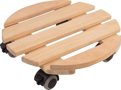 Plantenroller Ø 300 mm - 60 kg draagkracht - Natuurlijke houtlook - TPE-wielen met vergrendeling - Indoor bloemenroller