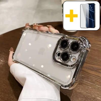 Bumper Hoesje voor iPhone 15, Schokabsorptie Transparante Case, Valbeveiliging Dunne Beschermhoes, Zilver - Screenprotector