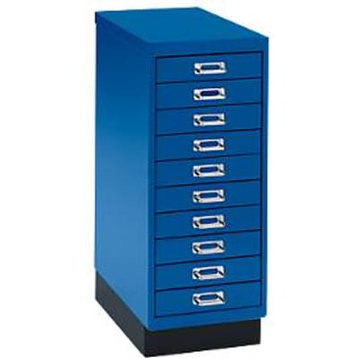 Ladekast A4, met 10 schuifladen, 675 mm hoog, gentiaanblauw