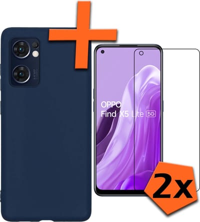 Hoes - Met 2x Screenprotector - Geschikt voor OPPO Find X5 Lite - Sterk & Shockproof - Back Cover - Siliconen Case - Telefoon Hoes - Donkerblauw
