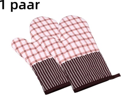 1 Paar – Ovenwanten -28*18CM - Hittebestendige handschoenen – Extra dik katoen – Geschikt voor keuken & magnetron – Oven- & bakwanten – Bescherming tegen hoge temperaturen & verbranding – Geruit patroon – Roze