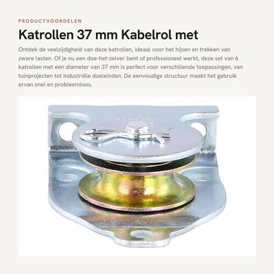 Dailygoods- Katrollen 6 Stuks - Draagkracht 190 kg - Wieldiameter 37 mm - Voor Touwen/Staalkabels - Eenvoudige Installatie - Verzinkt Staal - Kabelrol