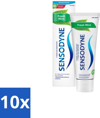 10 x Sensodyne Tandpasta Fresh Mint 75 ml - Gevoelige Tanden - Tandpasta - Frisse Adem - Mondhygiëne - Tandenborstel