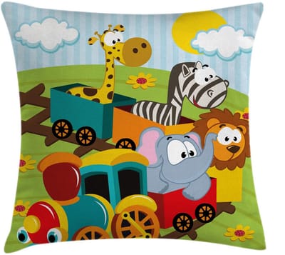 ABAKUHAUS Dierenkussenhoes – Safari-wilddieren – Decoratief kussen 60x60 cm – Tweezijdig bedrukt, wasbaar