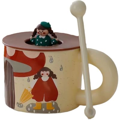 Leuke Meisjes Mok Kantoor Waterbeker Koffiekopje Creatieve Keramische Beker Cartoon Meisjes Beker Souvenir 401-500ml gray