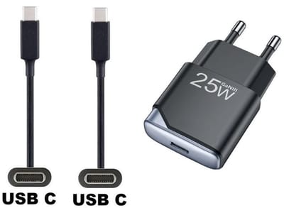 OneOne 25W snellader + 1,0m sterke USB C naar C kabel. GAN lader. PD PPoplader adapter past op Apple iPhone 16 Pro Max, iPhone 16e, iPad 9, iPad 10, iPad Air 4, iPad Air 5, iPad Mini 6, iPad Pro 11, iPad Pro 12.9