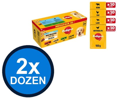 2x Pedigree - Pouch Junior Gelei Mix Sel Multipack (40x100g) - Hondenvoer Natvoer - 4 kg