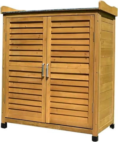 Houten Opbergkast Tuin - Werktafel Buiten - Tuinieren en Opbergen - Met Verwijderbaar Legbord - 87x45x95 cm - Bruin
