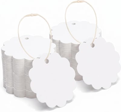 Cadeaulabels Wit, 400 Stuks Blanco Etiketten om te Beschrijven | Wit Papier Cadeaulabels met Bloemenpatroon 6CM, 350GSM Kraftpapieren Hanglabels voor Bloemenverjaardagscadeaus