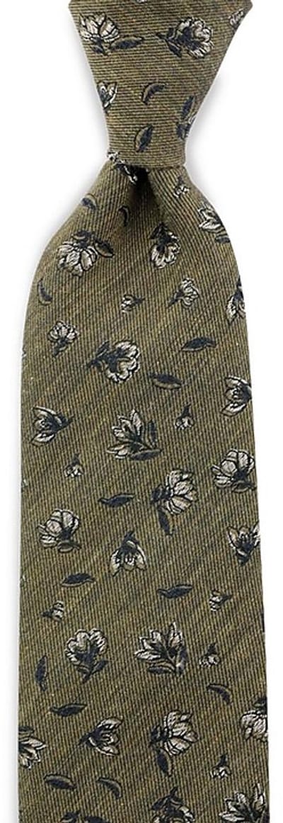 Sir Redman - Stropdassen - stropdas Flower Finesse khaki - khaki groen / zwart / wit