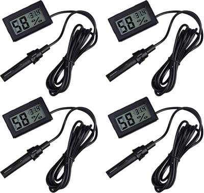 Digitale LCD Sensor - Thermometer Hygrometer Set - Reptiel Incubator Meten - Externe Lange Sonde - 4 Stuks Zwart