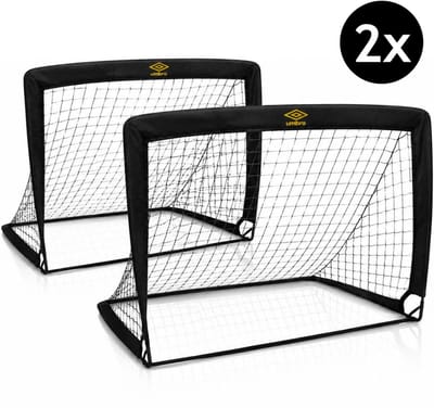 Umbro Pop-Up Voetbaldoel Set van 2 - Voetbal Goals 120 x 90 x 90 cm - Voetbaldoelen met Draagtas en Grondpennen - voor Buiten en Binnen - Voetbal Trainingsmateriaal - Zwart