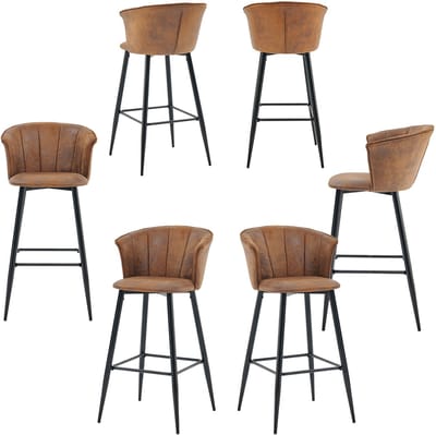 Meubles Cosy Barstoelen - Set Van 6 Met Armleuningen Industrieel Design Imitatie Suède - Bruin