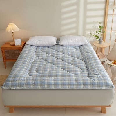 Katoenen Futon Matras - Vloermatras Slaapkussen - Comfortabel Slapen - Elastische Band Bevestiging - 200x220cm - Lichtgrijs
