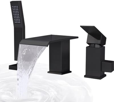 Dailygoods- Badkuipkraan 3-gaten - Met handdouche - Watervaluitloop - Roestvrij staal - Zwart - Hoge doorstroming - Badkraan