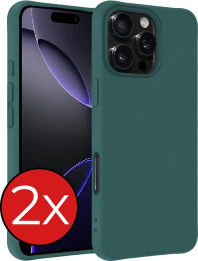 Hoesje - 2 Stuks - Geschikt voor Apple iPhone 16 Pro - Sterk & Shockproof - Telefoonhoes - Back Cover - Case Siliconen - Telefoon Hoes - Donkergroen
