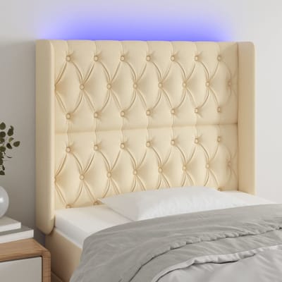 vidaXL - Hoofdbord - LED - 93x16x118/128 - cm - stof - crèmekleurig
