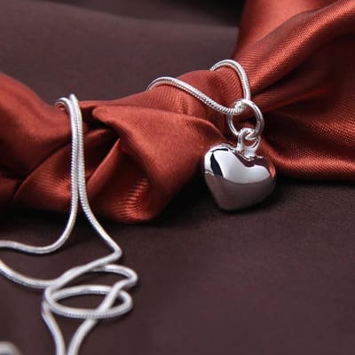 Pendentif Argent en Forme de Cœur Chaîne Serpent, Bijoux de Mode Mariage pour Femmes, Collier Polyvalent Simple et Tempérament 45cm argenté