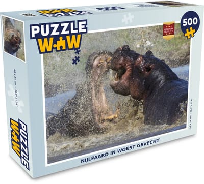 Puzzel Nijlpaard in woest gevecht - Legpuzzel - Puzzel 500 stukjes
