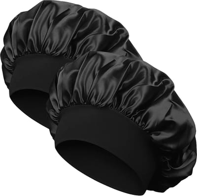 Nuvance Bonnet Satijn - Set van 2 Stuks - Satijnen Slaapmuts Verstelbaar - Satin Bonnet - Unisex - Zwart