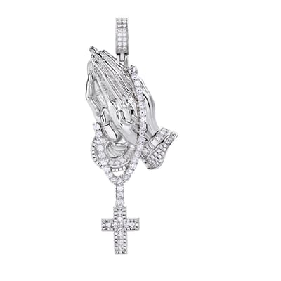 Juwelier Zwartevalk zilveren (gerhodineerd) gebed handen met kruis hanger 24.215