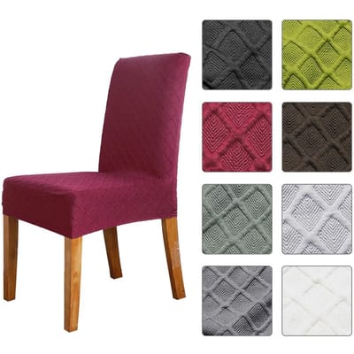 Housse de chaise de salle à manger, extensible, en treillis de diamant solide, amovible, 1 pièce Wine red brown